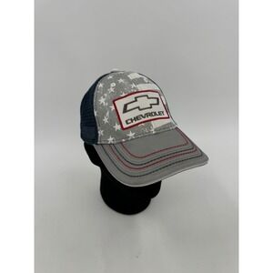 Chevrolet Trucker Hat Snapback Navy Blue Mesh Grey American Flag Bowtie Logo Cap
